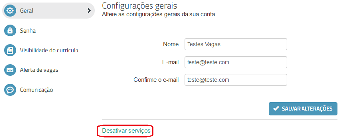 desativar currículo vagas