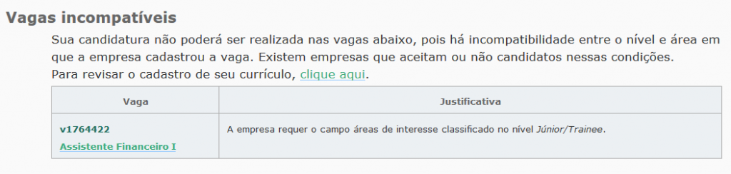 A empresa requer o campo áreas de interesse